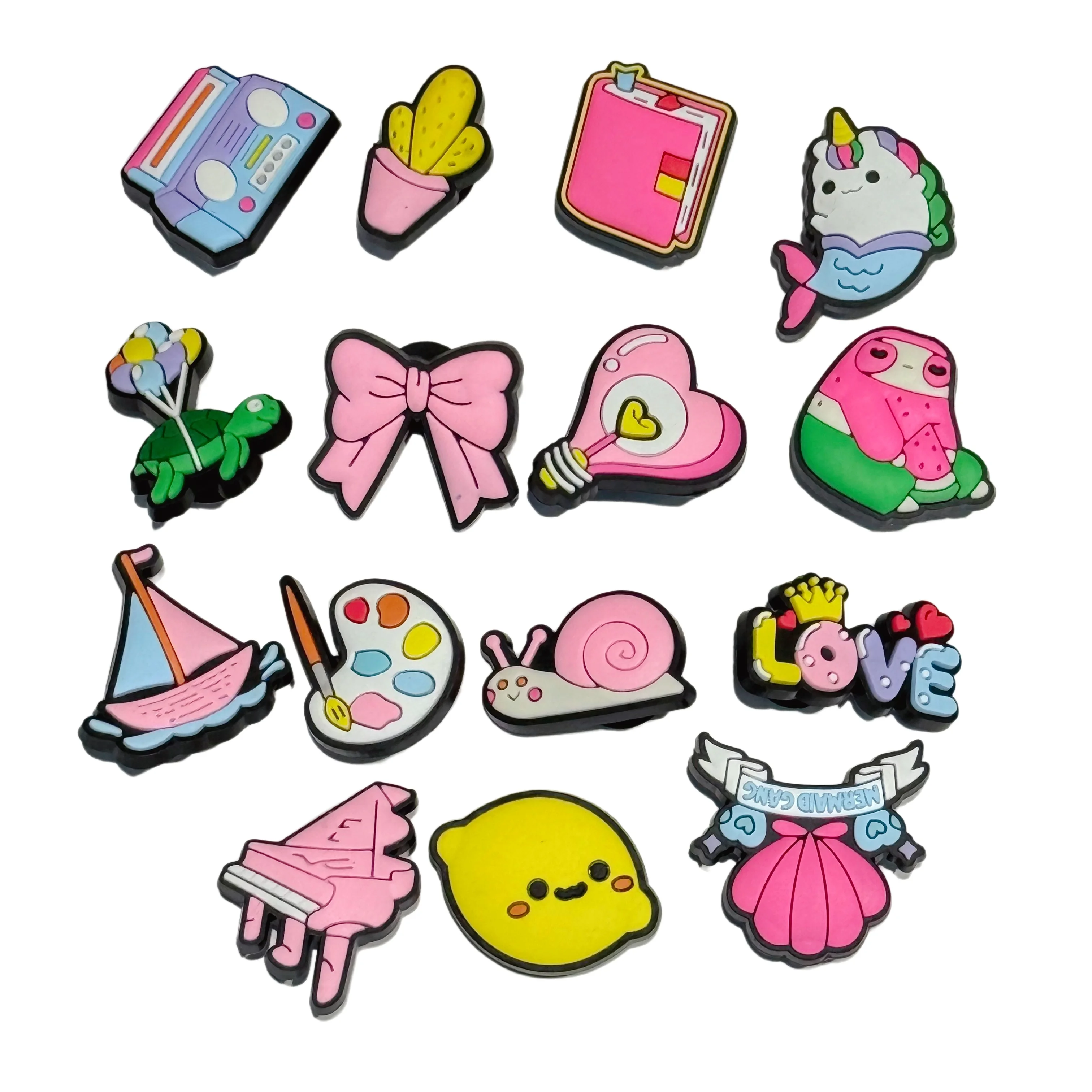15-100Pcs Cute Cactus Piano Snail Lemon Bow PVC Shoe Charms Clog Sandals Garden Shoe Accessories Decorations Buckle Holiday Gift