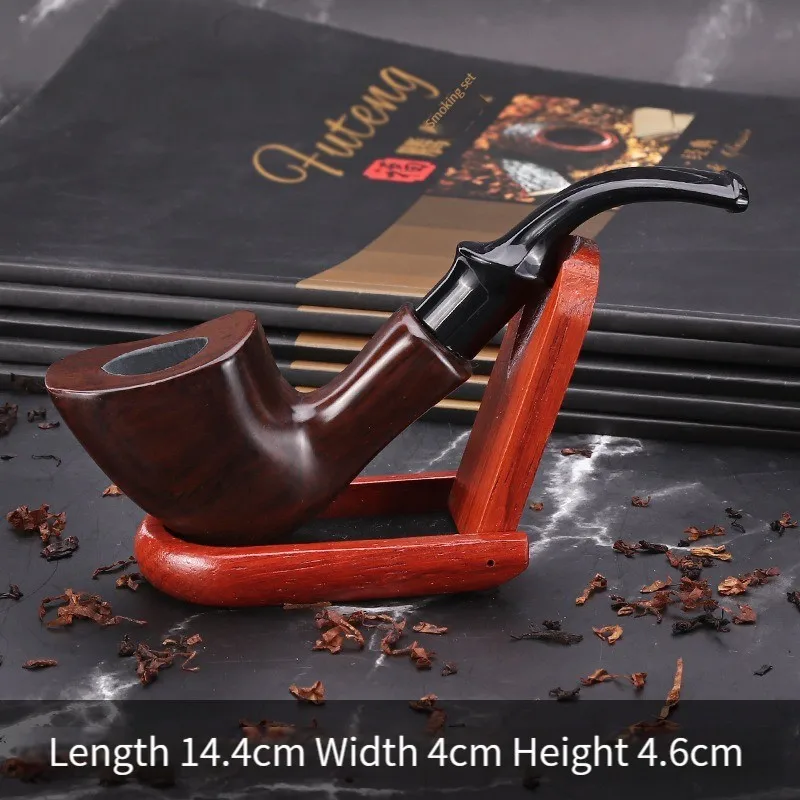 Ebony Wood 9mm Filter Flue Tobacco Pipe Retro Gentleman Bent Type Handle Handmade Smoking Pipe With Accessory Dad\'s Gift