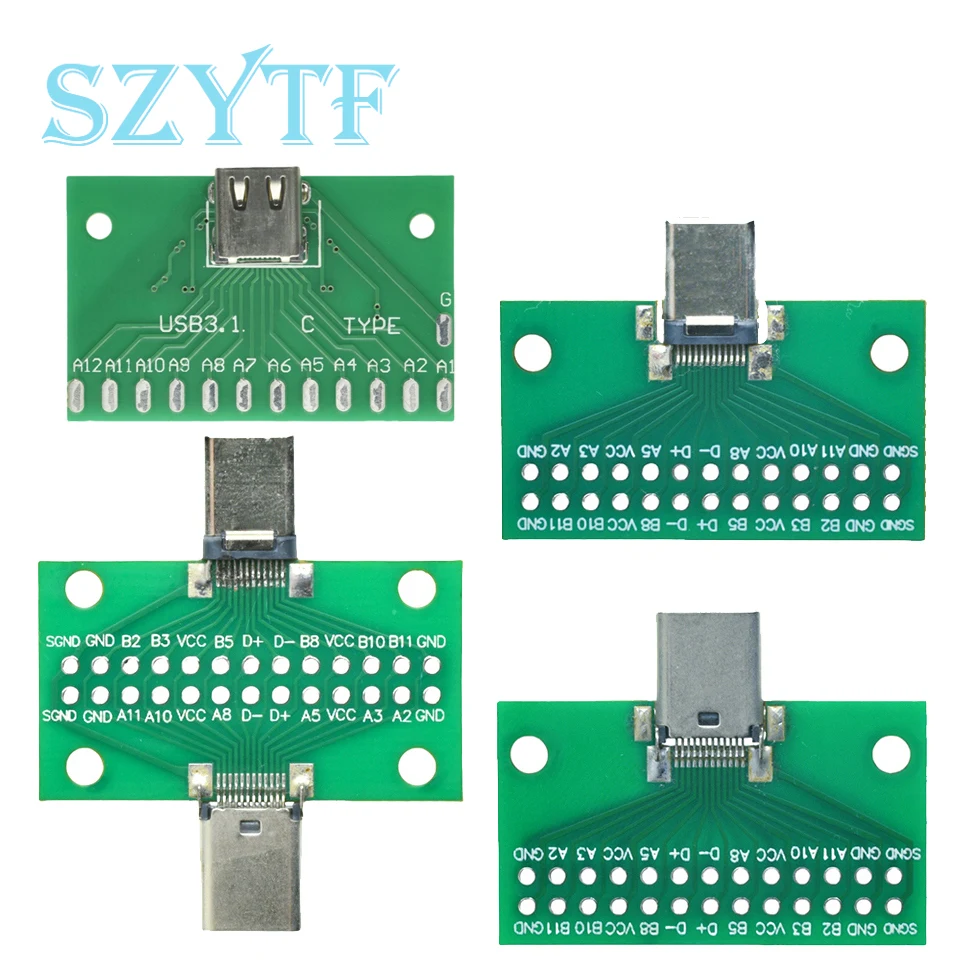 Type-C Male to Female USB 3.1 Test PCB Board Adapter Type C 24P 2.54mm Connector Socket For Data Line Wire Cable Transfer