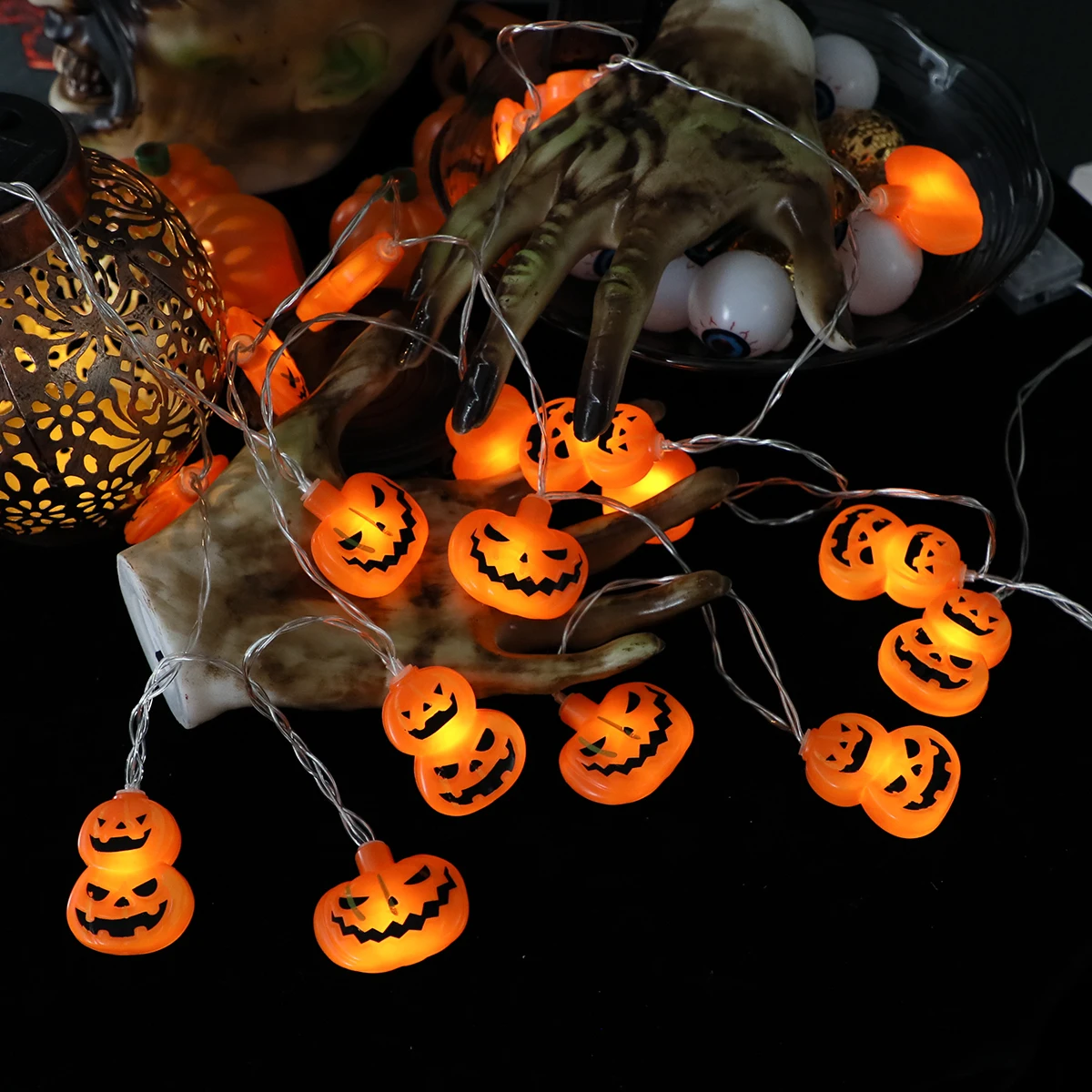 1 PC 10/20 LED Halloween Single Layer Pumpkin And Double Pumpkin Battery Powered Spooky String Light Horror Atmosphere Hanging