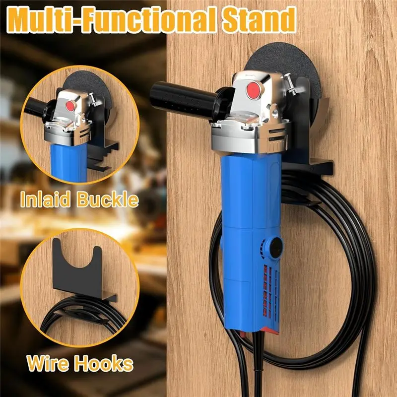A25F-Wall-Mounted Angle Grinder Stand Set With 4 Pieces, Disc Hook Rack And Wire Rack For Power Tool Organization