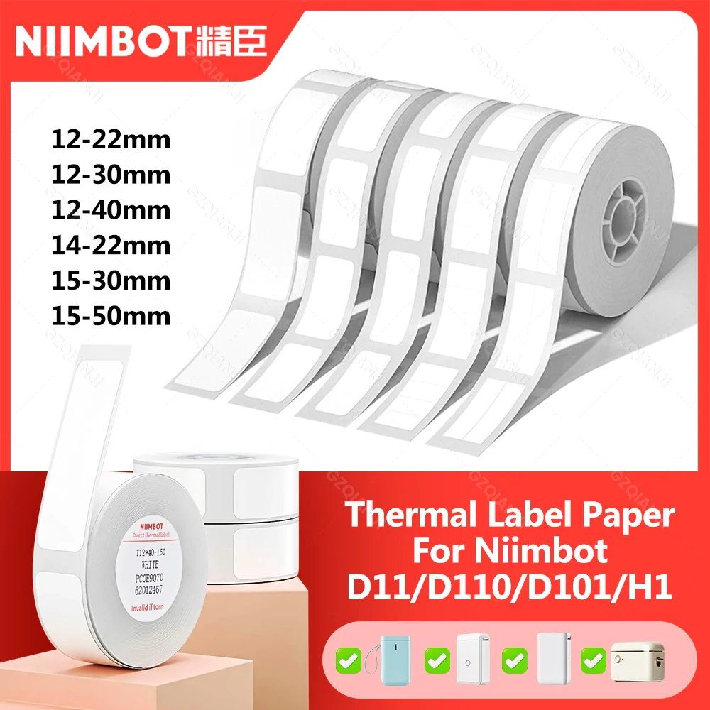 Niimbot ป้ายความร้อนกระดาษสีขาว 12-15 มม.สติกเกอร์ความร้อนกระดาษม้วนกันน้ําสําหรับอย่างเป็นทางการ D11 D110 D11H d101 เครื่องพิมพ์