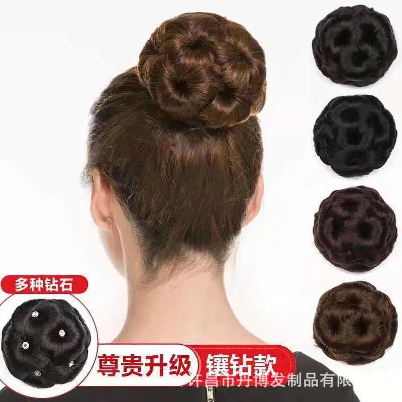 

Nine Flowers Wig Bun Synthetic Hair Claw Clip Scrunchie Chignon Bud Hair Clip Ponytail for Daily Wear Curling Hair Accessory