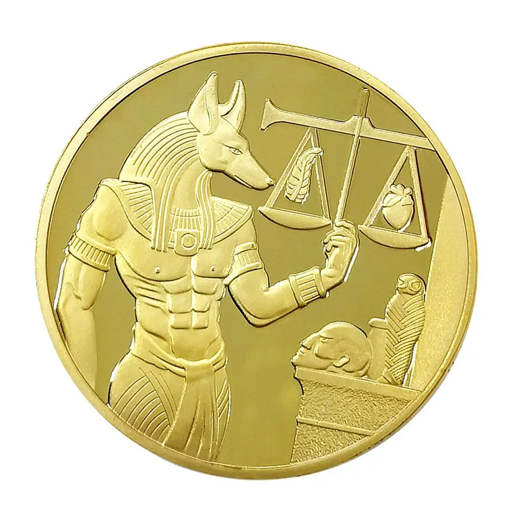 Gold Plated Egypt Souvenir Coin Anubis God of Death Commemorative Art Collectible for Gift Decoration