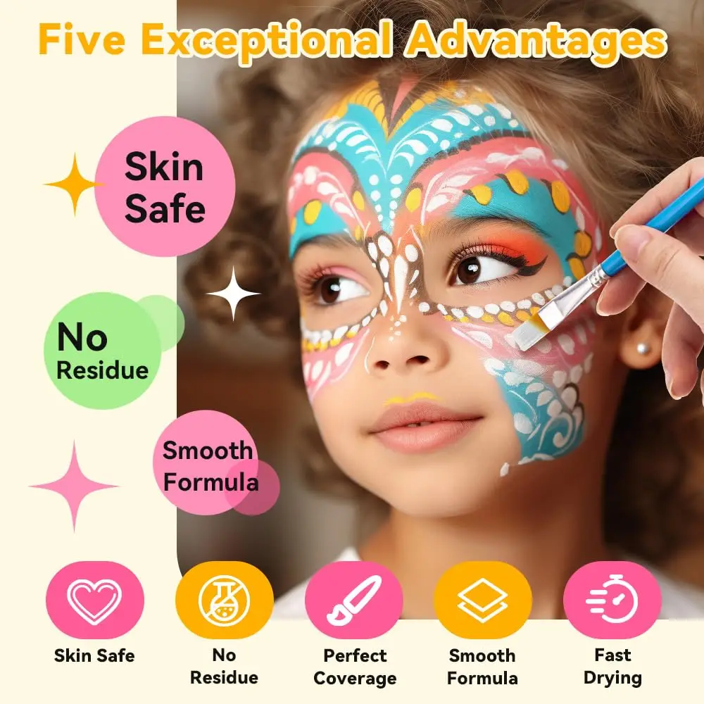 Body Face Painting Kit for Kids Adults,10 Color Face Makeup Palette with Brush,Halloween Carnival Artist Cosplay Art Party