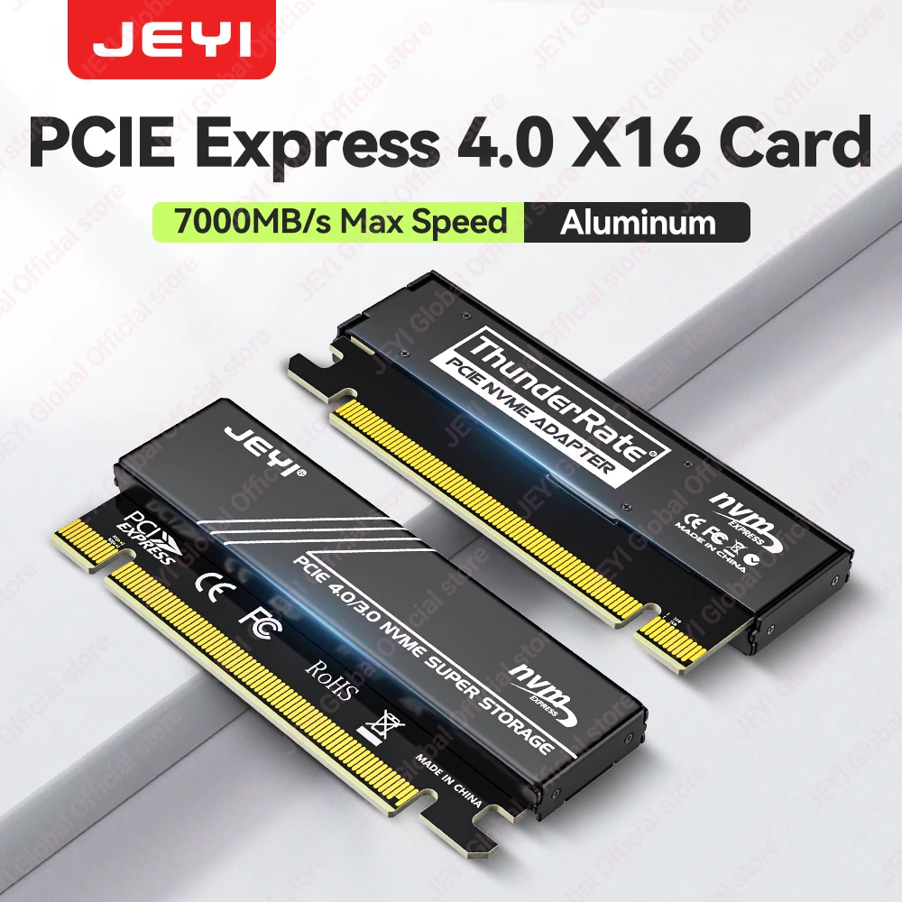 JEYI M.2 NVMe naar PCIe 4.0 X16 adapterkaart, ondersteunt 4TB SSD & 64Gbps snelheid, compatibel met 2280/2260/2242/2230 NVMe SSD's
