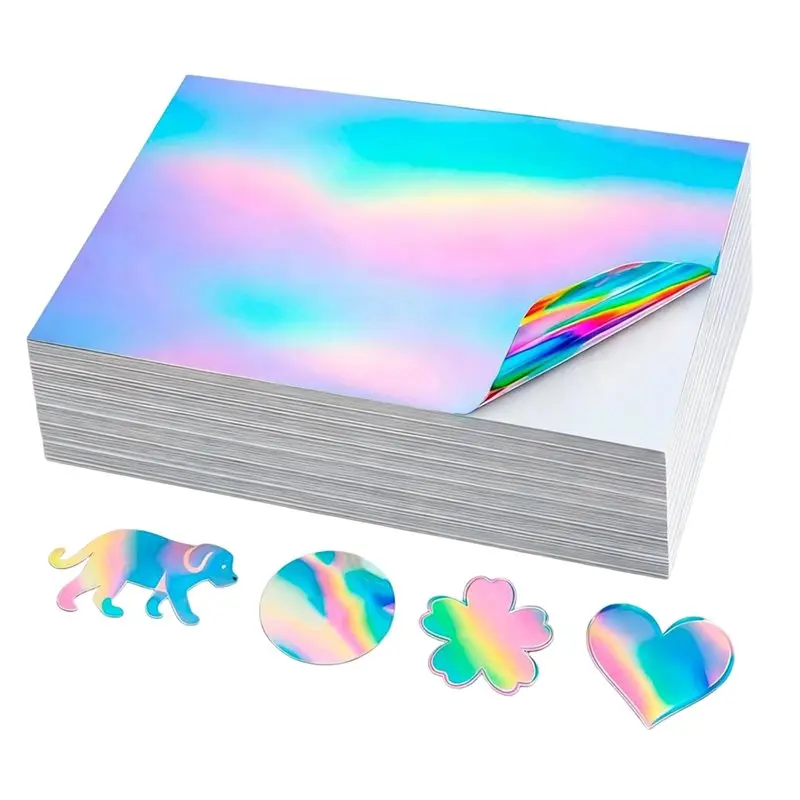 DIY For Inkjet Printer Compatible 8.5 X 11 Inch Holographic Laminate Sticker Paper 120 Pcs Self-Adhesive Vinyl Sheets