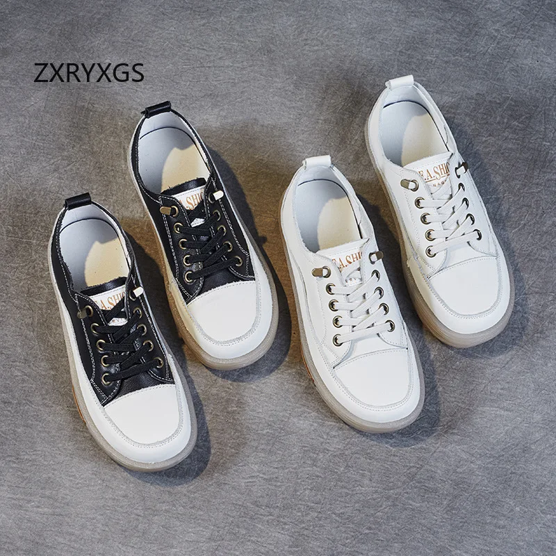 

ZXRYXGS белые туфли премиум-класса из воловьей кожи, женские модные повседневные кроссовки на плоском каблуке, мягкая подошва, удобная дорожная обувь из натуральной кожи 2025