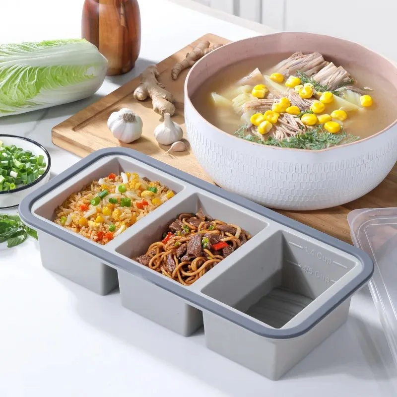 Silicone Compartment Fresh-Keeping Box Kitchen Microwave Heating Fresh-Keeping Box Refrigerator Storage Sealed Lunch Box