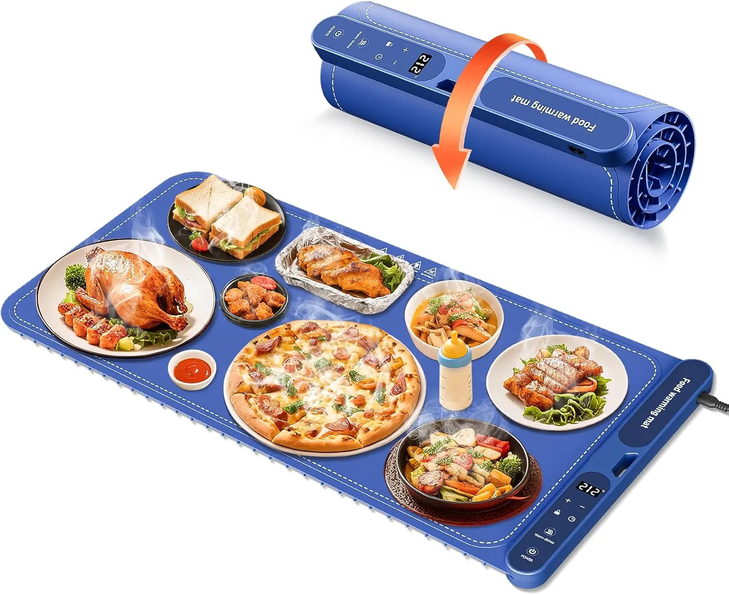 

Extra Large 32x15 Electric Food Warmer Mat, 7 Temp Levels & 8-Hour Timer, Portable Silicone Tray for Parties
