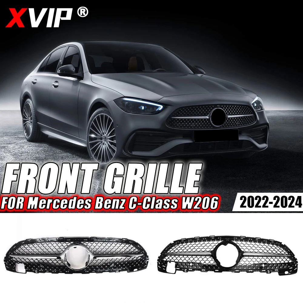 

XVIP Chrome Black Diamonds Style Front Bumper Grille For Mercedes Benz C-Class W206 C180 C200 C300 C350 2022-2024 Racing Grilles