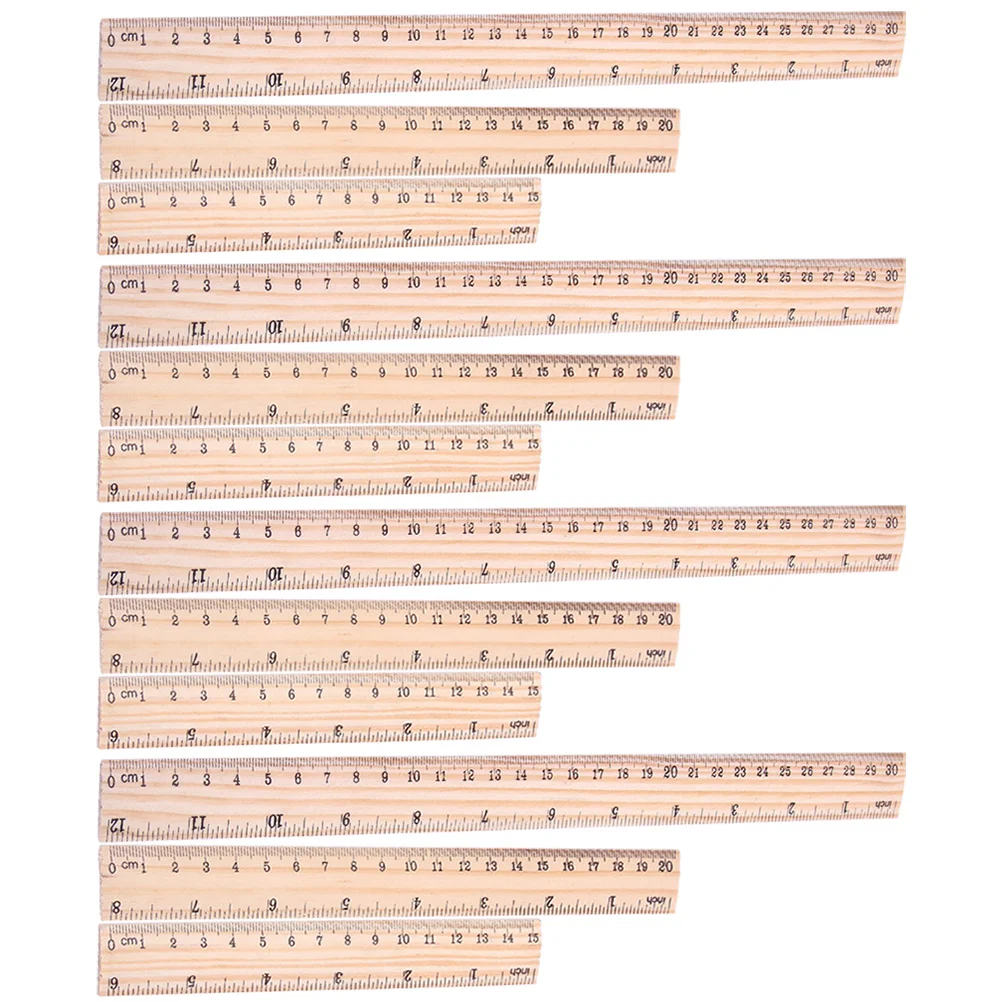 

12pcs Wooden Rulers For Students Measuring Straight Edges Drawing Tools Wood Scale Ruler Cm Inch Multifunctional Learning