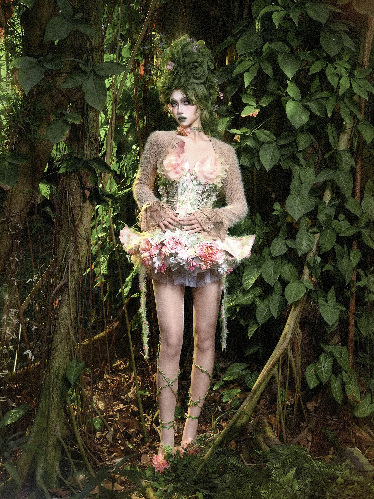 Original Punk Plush Thickened Tank Top Women's Short Cardigan Jacket Women's Elegant Neck Tops 3D Flower Skirt Set Spring 2025