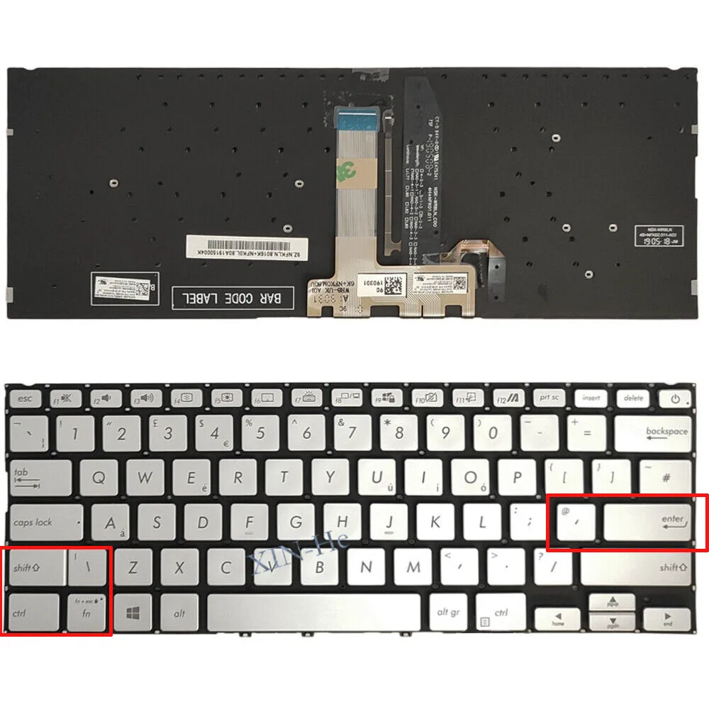 

UK Backlit Keyboard for ASUS X432 UX432 S432 V432 K432FL X432FA X432FL Silver