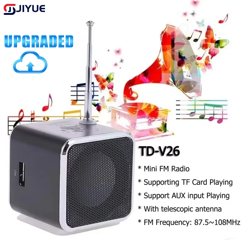TD-V26 Digital FM Radio Wireless Speaker Mini FM Radio Receiver For Computer Mobile Phone MP3 Music Support Micro TF card