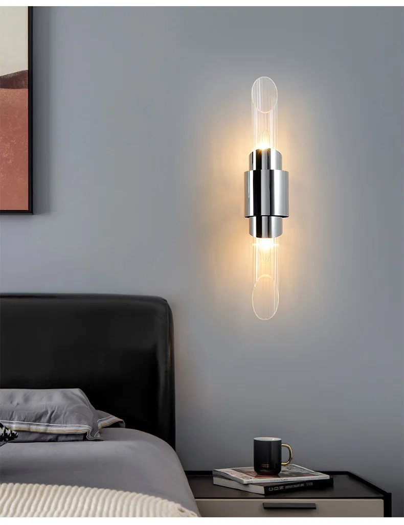 

Modern Chrome Gold Wall lamp Clear Glass Stairs Aisle Sconce Restaurant Bedroom Lighting Fixtures Luminaire Home