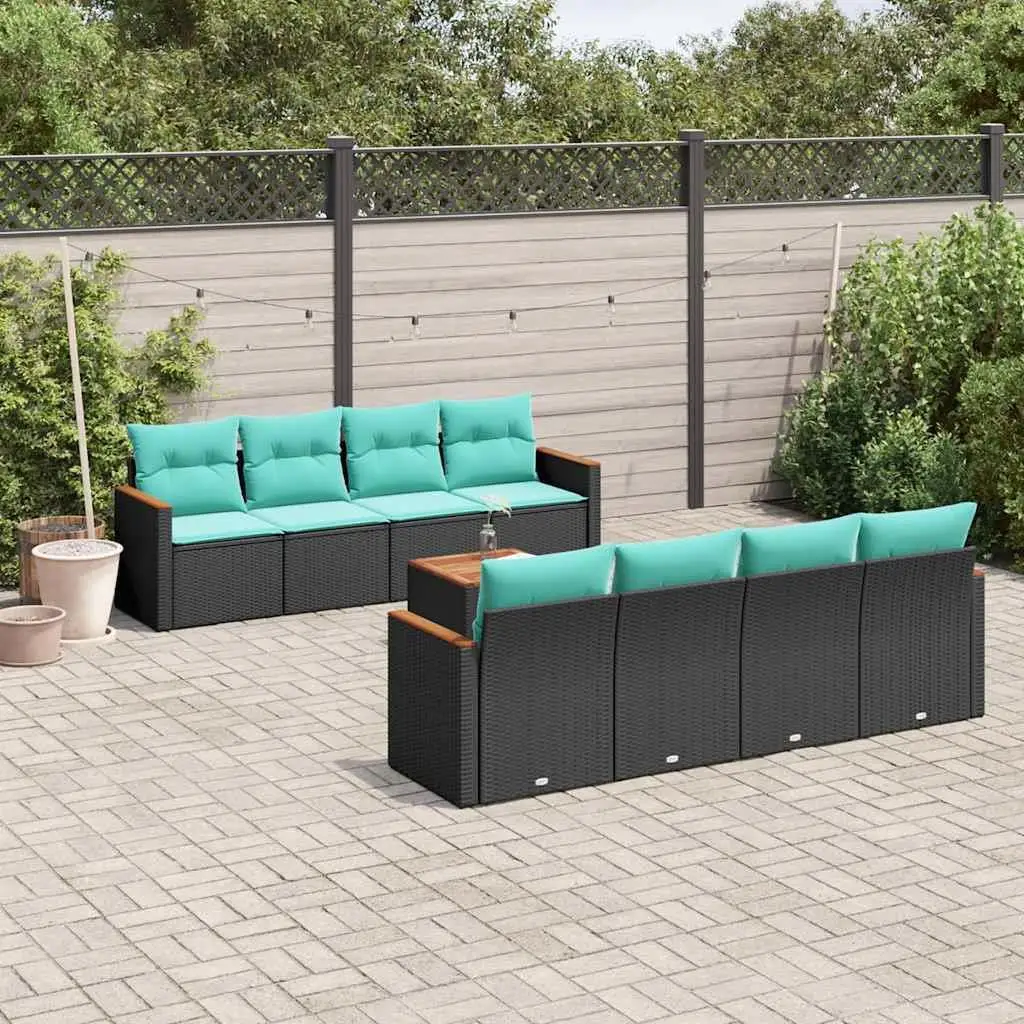 

Comfortable 9 Piece Outdoor Patio Sofa Set with Cushions Black Poly Rattan Furniture Garden Lounge Seating