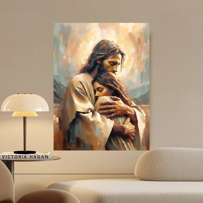 Oil Painting Jesus Christ Embracing Woman Portrait By Numbers for Living Room Bedroom Home Decor Perfect Gift Frameless