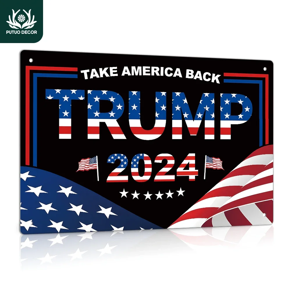 

Putuo Decor 1pc Trump Vintage Metal Tin Sign,Take America Back Trump 2024, Wall Art Decor for Home Farmhouse Bar Pub Club