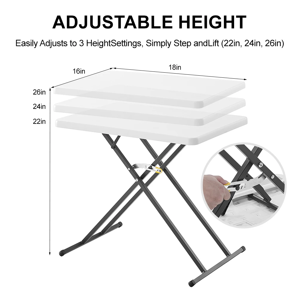Height Adjustable Folding Camping Table 26 Inch Portable TV Tray & Picnic Desk Lightweight Small Laptop Table for Outdoor Indoor