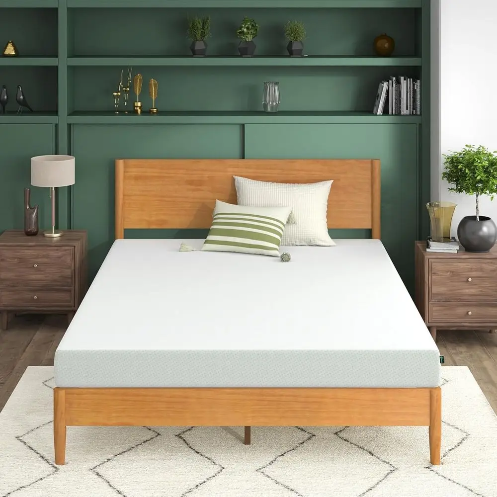Colchón de espuma viscoelástica de 6 pulgadas con infusión de té verde, soporte de contorno personalizado y base resistente, certificado, se envía en caja, blanco