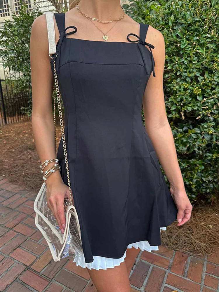 Elegancka plisowana sukienka mini na ramiączkach w kształcie litery A, damska, szykowna, bez rękawów, z odkrytymi ramionami, podkreślająca talię, sukienki na wieczorne przyjęcia dla pań, kolekcja 2025.