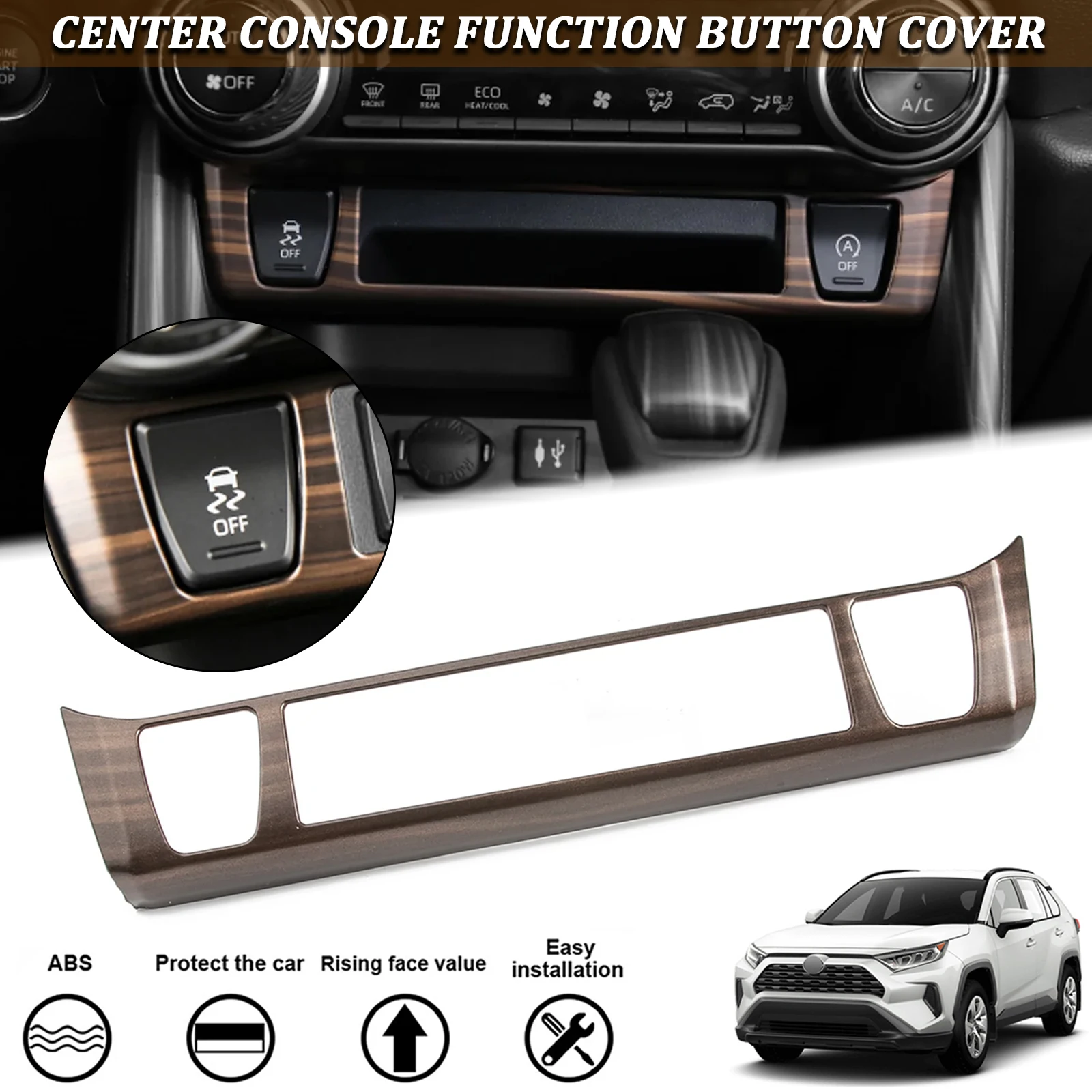 

Wood Grain Inner Center Console Control Lower Function Button Switch Panel Cover Trim For Toyota RAV4 2019 2020 2021 2022 2023
