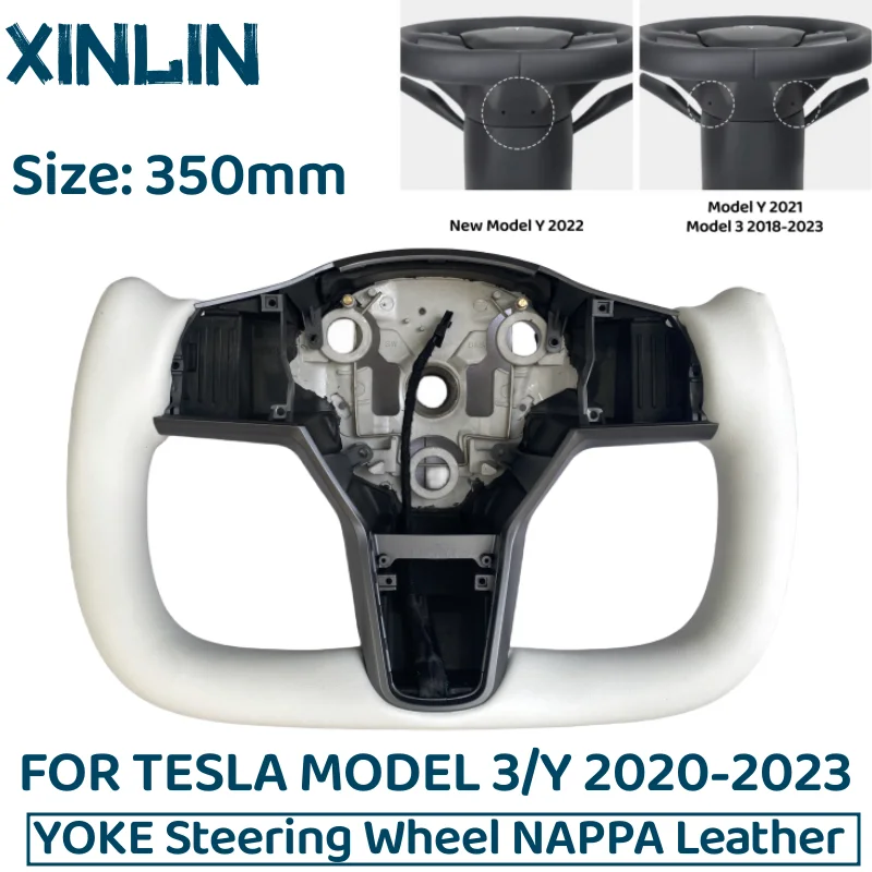 Volante con maniglia a giogo per Tesla Model 3/Y 350mm con riscaldamento accessori per auto in pelle NAPP in carbonio laterale personalizzati