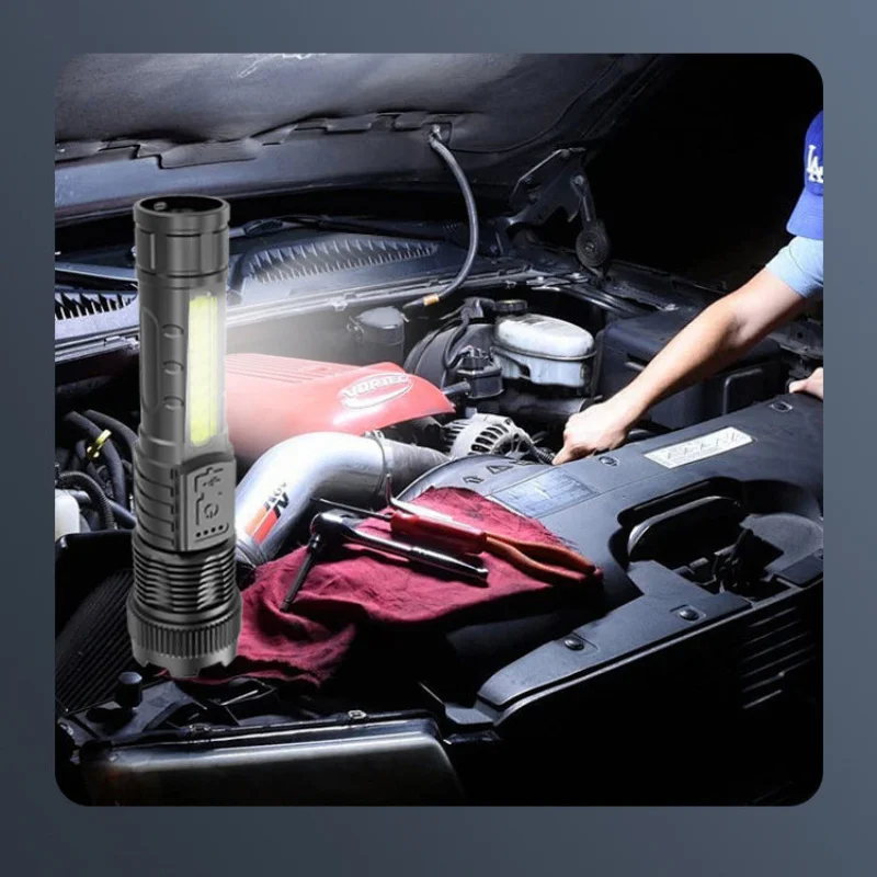 Hand-LED-Taschenlampen für den Außenbereich, 6-Modi-Taschenlampe mit Ladeanzeige und Clip, rot und blau blinkende Warnung mit Seitenlichtern