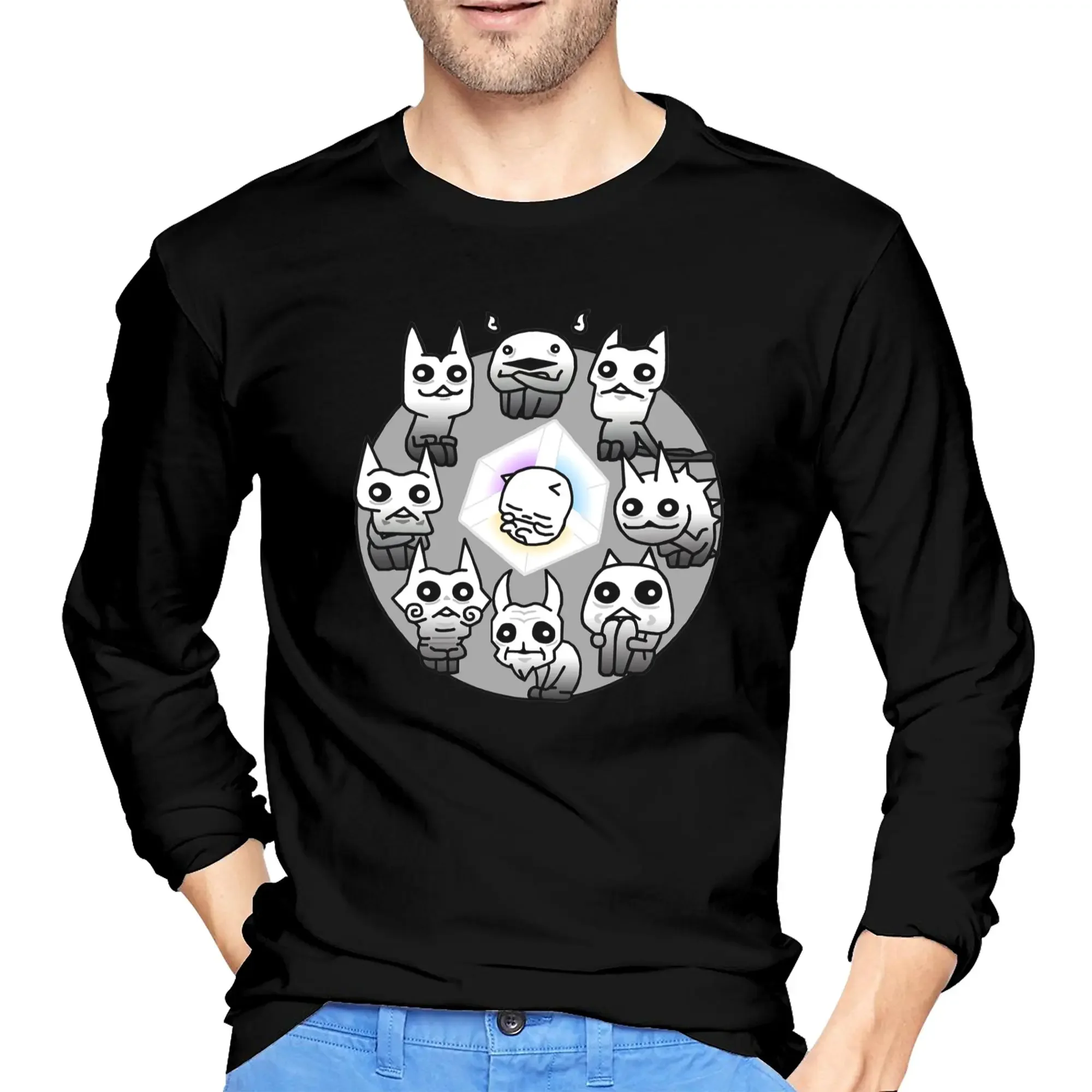 

Battle Cats Nekoluga Mural Men's Long Sleeved T-shirt Breathable Round Neck T shirts Spring and Autumn Men tops