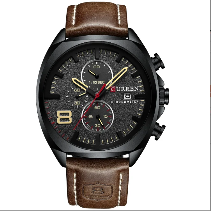 

2024 New Men's Leather Strap, Shockproof and Waterproof Quartz Watch, Six Pin Business and Leisure Men's Calendar Watch