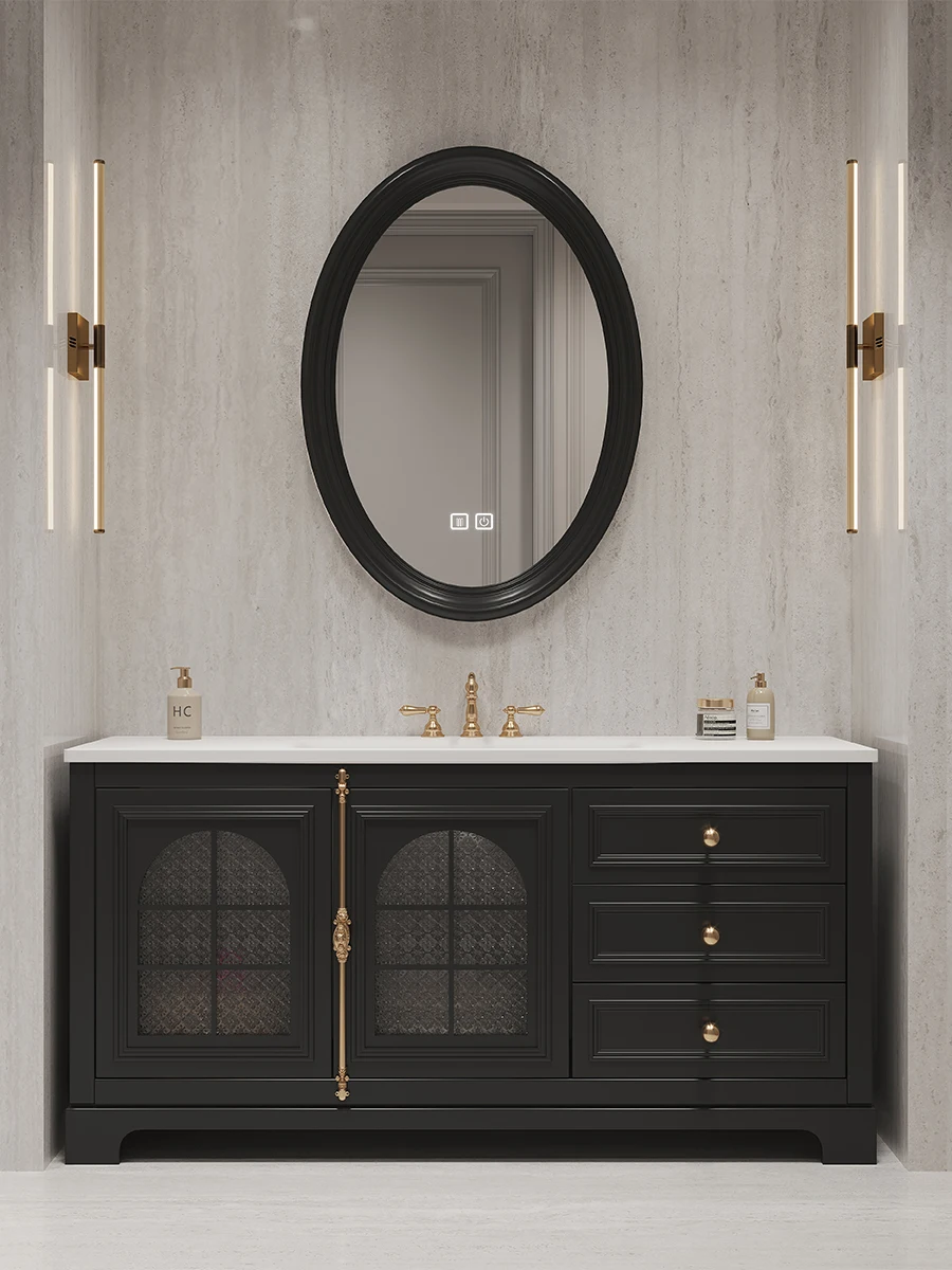 Integrated basin French retro wind multi-functional rack floor-to-ceiling smart bathroom cabinet