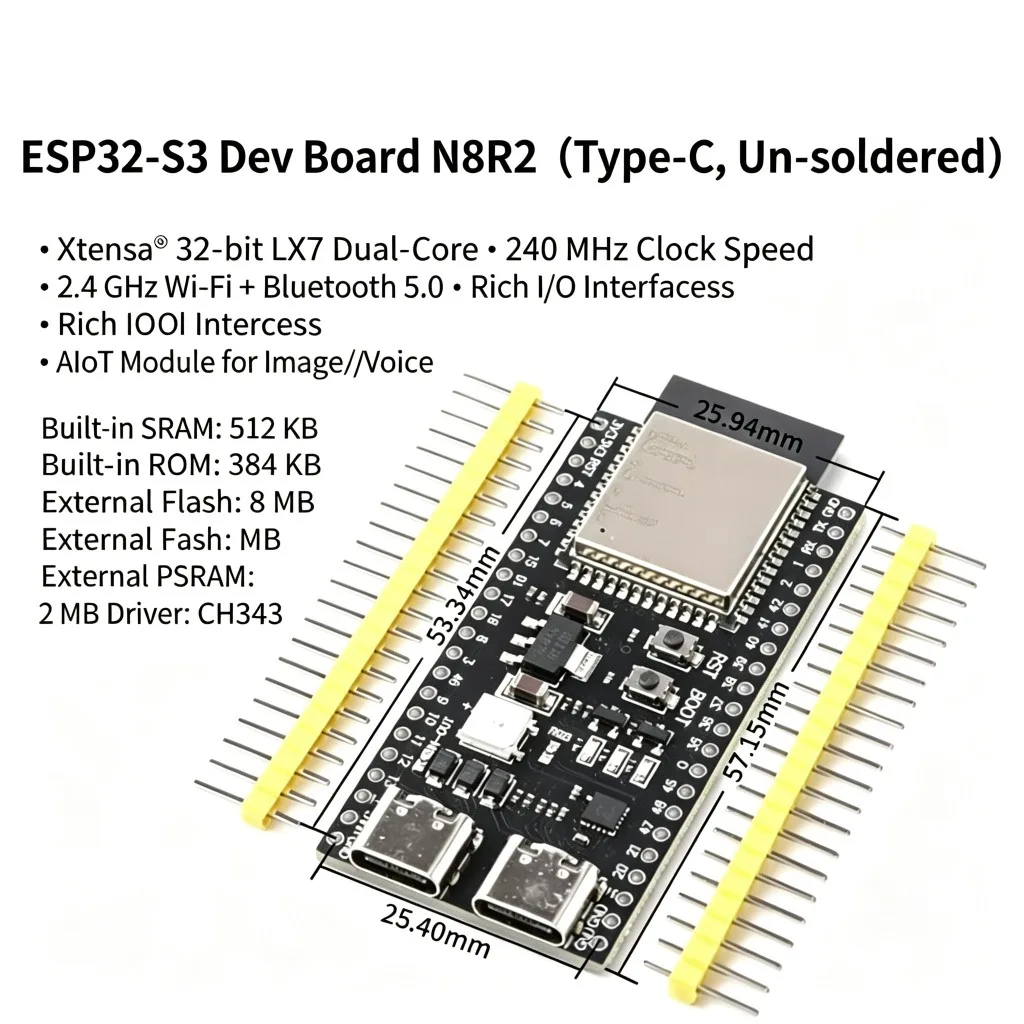 ESP32-S3 Development Board DevKitC-1 N8R2 N16R8 WiFi BT Module 44Pin Type-C USB ESP32-S3 WROOM-1 image 3