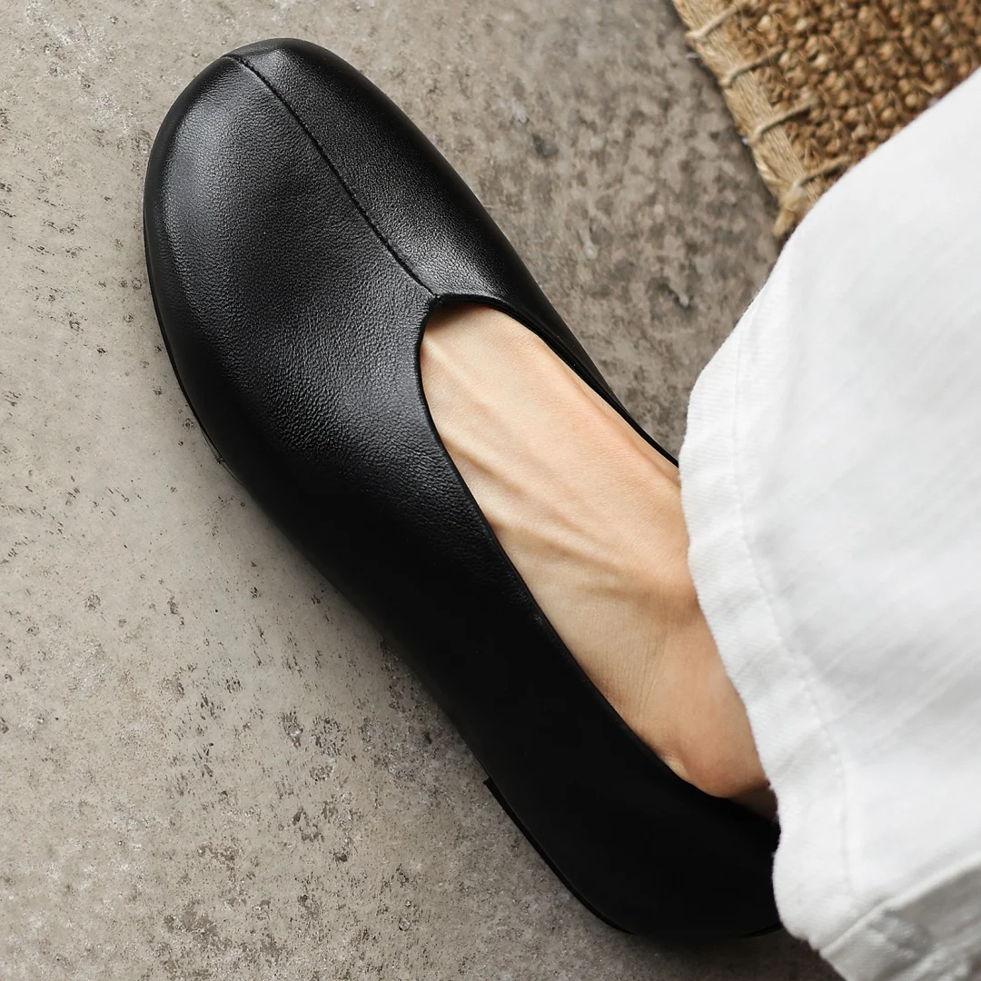 danxuefei plus size 34-42 women's sheepskin round toe slip-on ballet flats high quality soft comfort casual female ballerians