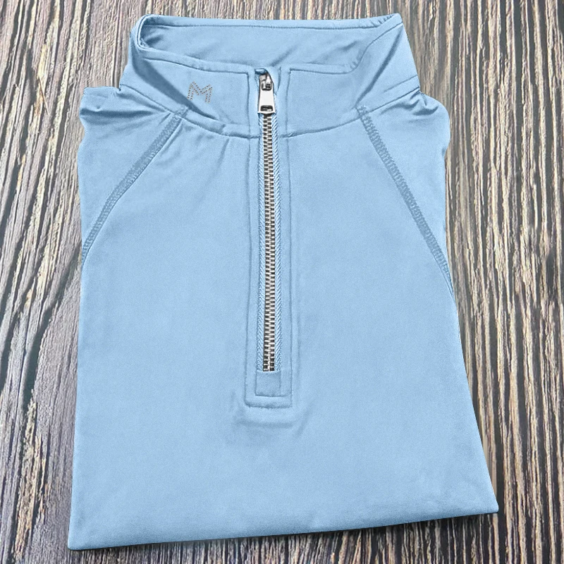 M LOGO Horse Riding Short Sleeve Tops Zipper Equestrian Blouse Competition Sports T Shirts Breathable Training Rider Clothing