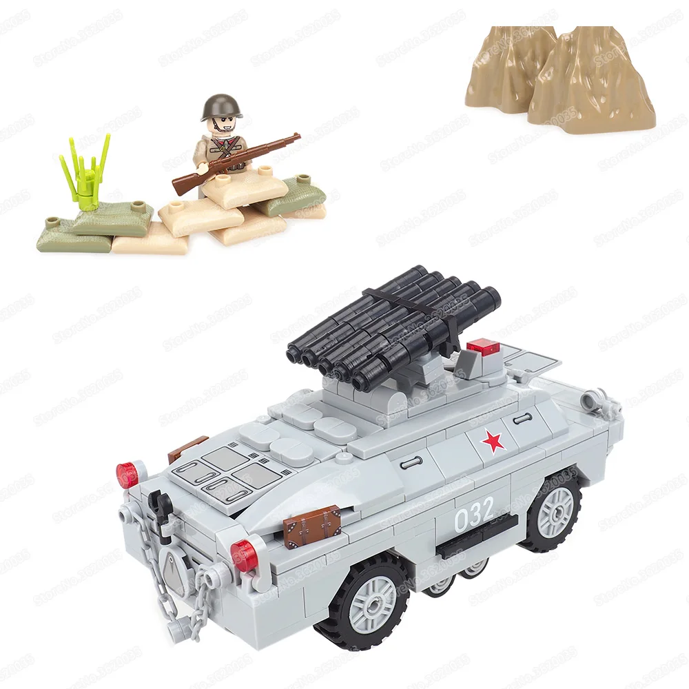 Military 9P184 Anti-Tank Building Block WW2 Figures Fully Armored Protection Four Wheels Amphibious Scout Car Model Gift Boy Toy