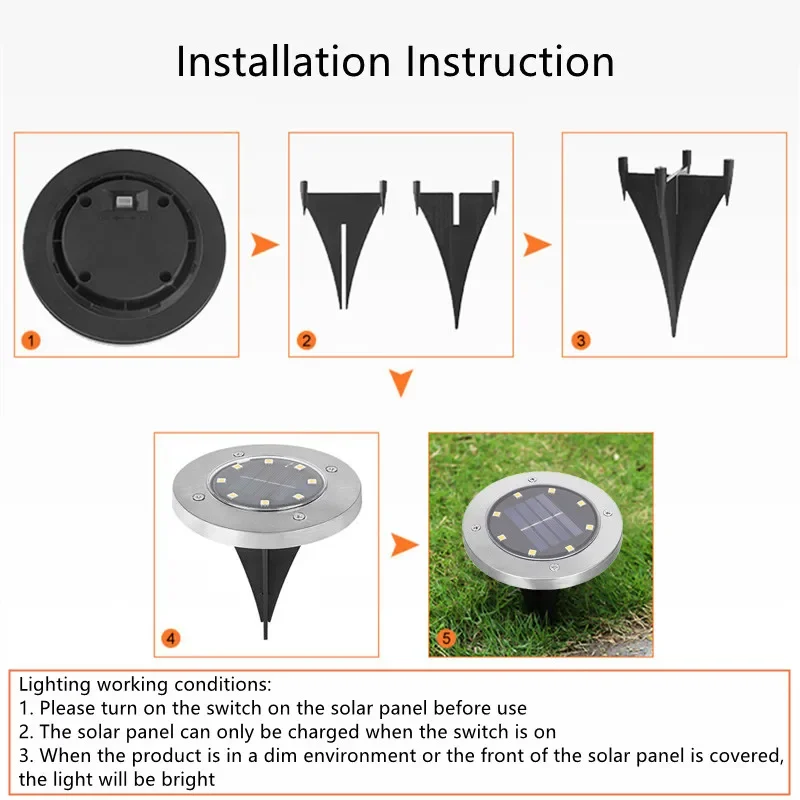 Solar Power Disk Light 8/16/20LED Waterproof Underground Lamps for Lawn Decoration Garden Terrace Courtyard Outdoor Lawn Light