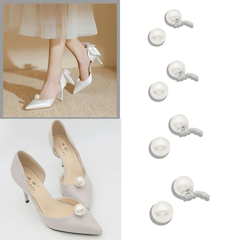 2pcs Women Wedding High Heel Shoe Decorations Pearl Decoration Clips Charm Buckle Big Pearl