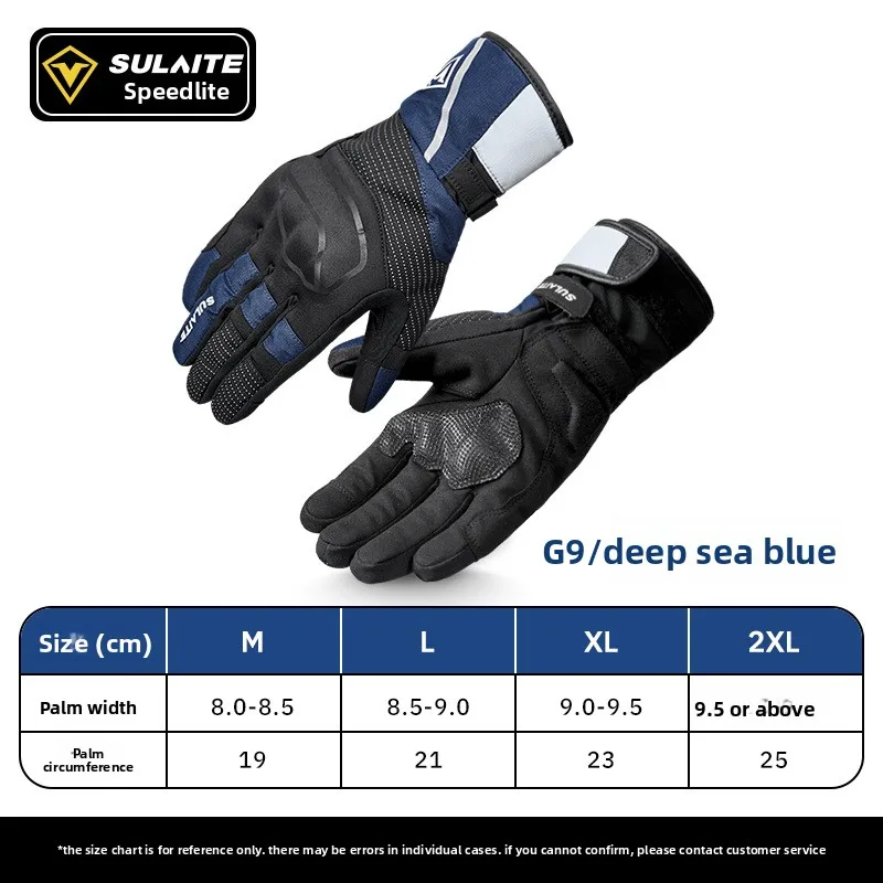 SULAITE Motorcycle Gloves Men Women Winter Thermal Waterproof Touchscreen Anti Slip Palm Reflective Adjustable Wrist Gear Black