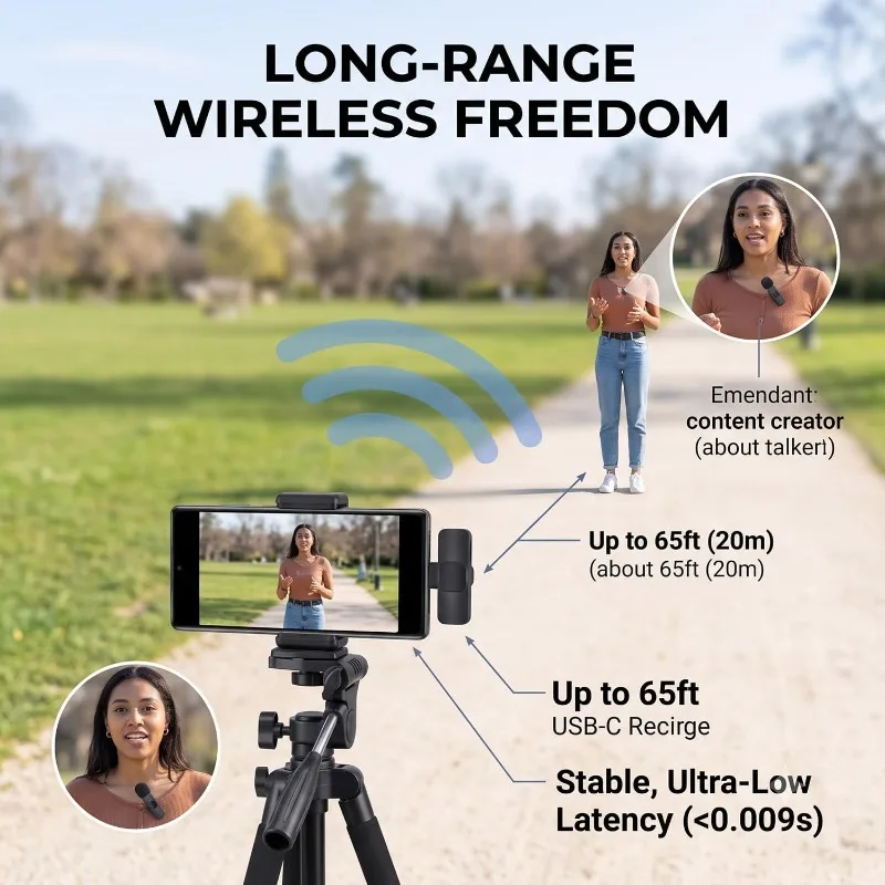 Wireless Lavalier Lapel Microphone for iPhone iPad Mini Video Recording Mic for Interview Video Podcast Vlog Noise Reduction mic