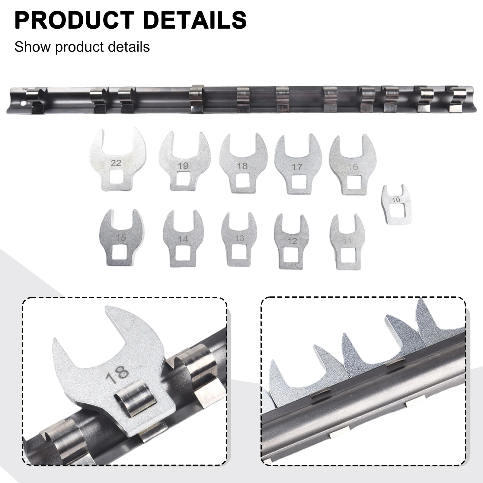 11pcs 10-22mm Metric Crow Foot Open End Wrench Keys 3/8 Inch Drive Wrench Set Claw Shaped Open End Spanner Wrench Key Set