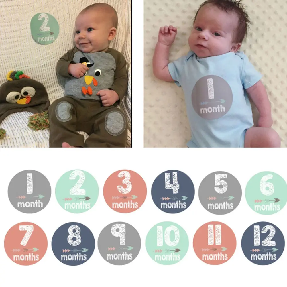 12Pcs Newborn Photo Props For Baby Shower Guest Month Sticker Decal Number Photograph Birthday Party