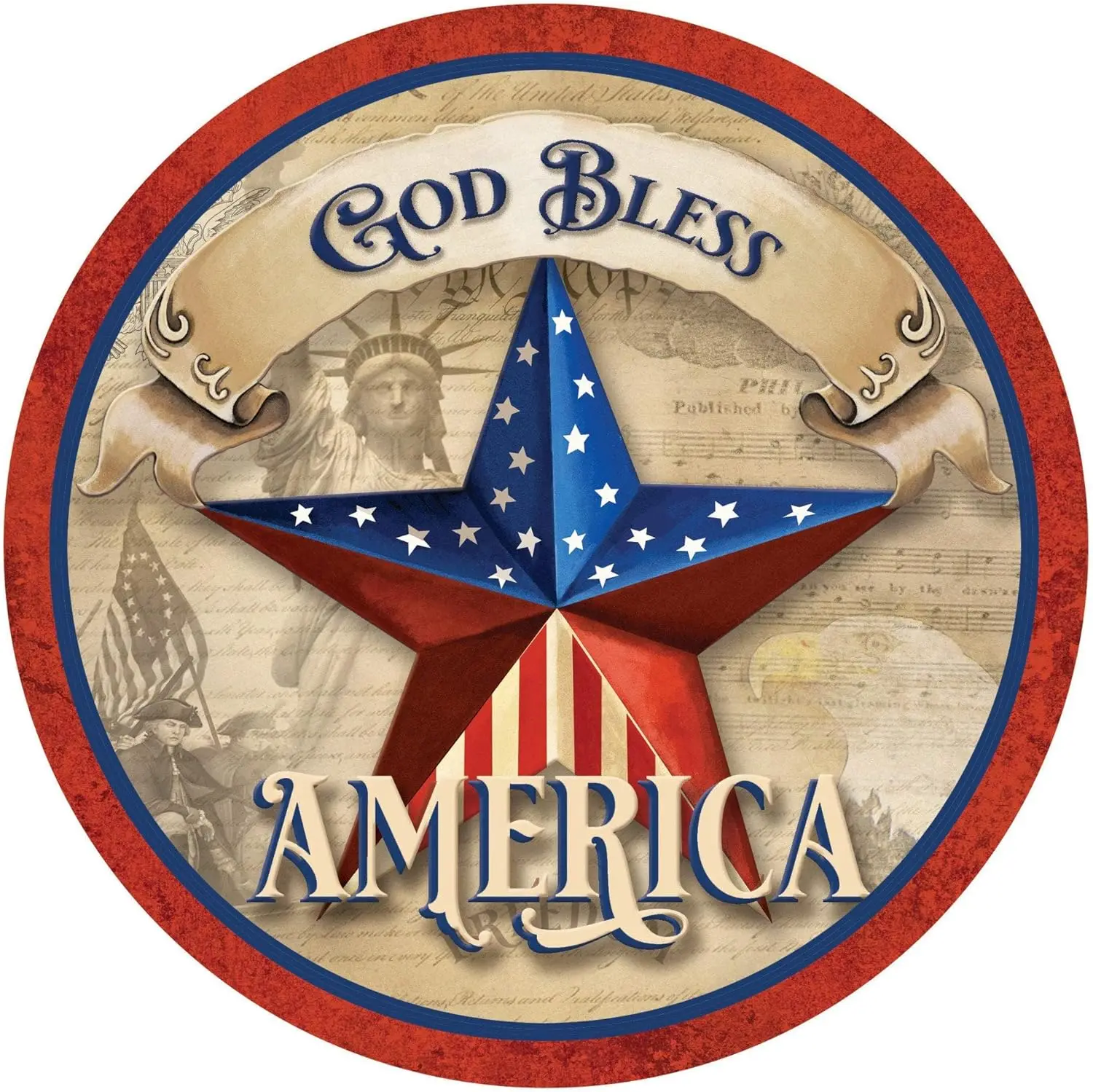 

Retro Round Sign God Bless America Patriotic Warn Novelty Man Cave Bar Pub Parlor Restaurant Bedroom Cafe Store Club Garage Rule