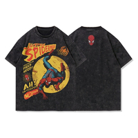 Cartoon Spiderman T-Shirt Washed Cotton Aged Retro American Comic Street Graffiti Loose Short Sleeve Unisex Streetwear Tees
