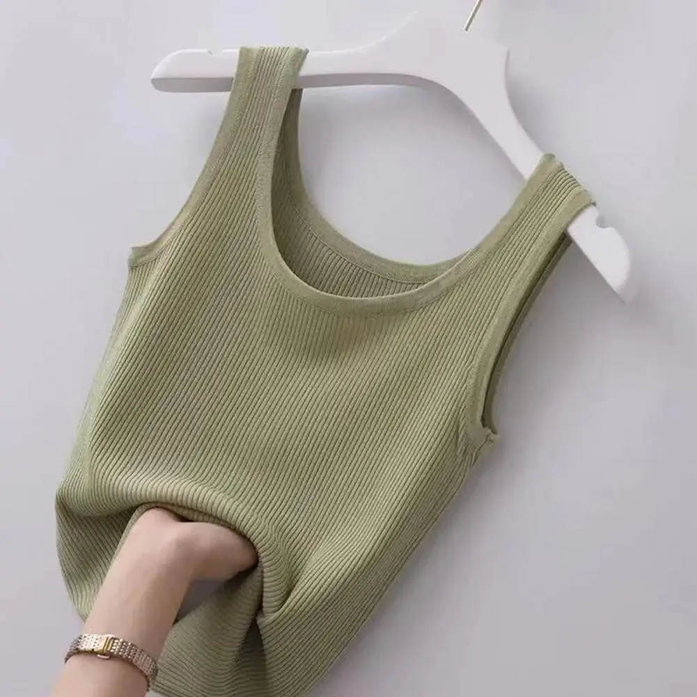 

Women Summer Vest, O-neck, Sleeveless, Slim Fit Tank Tops ,Solid Color, Ice Silk Ribbed, Slim Camis, Pullover Tops, Streetwear