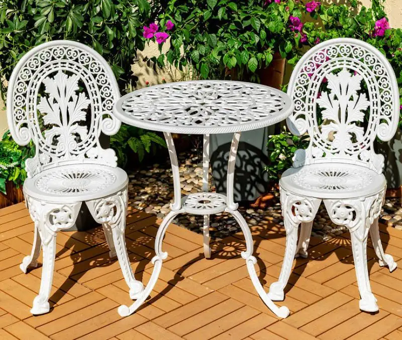 3Pcs Set Outdoor Courtyard 1 Table and 2 Chairs with Mats Balcony Garden Retro Metal Terrace Roof Leisure Small Tea Table Chair