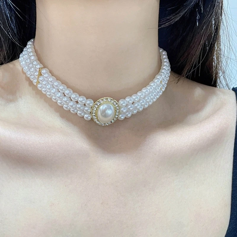 ثلاثة طبقة الترقوة سلسلة أنيقة فاخرة Neckchain مجوهرات المختنق قلادة