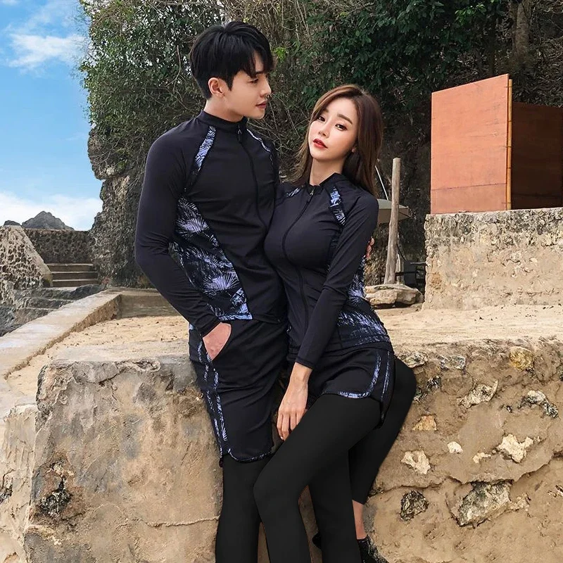 Korean New Men's 3 Pieces Lady's 5 Pieces Swimwear Long-sleeved Trousers Lovers Long Sleeve Rashguard Running Quick-Dry Bodysuit