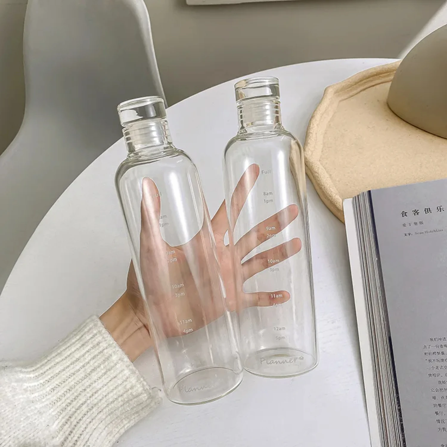 500 750ml Time Scale Water Bottle Heat-resistant Glass Bottles with Sleeve  Juice Milk Small Mouth Leak-proof Drinkware