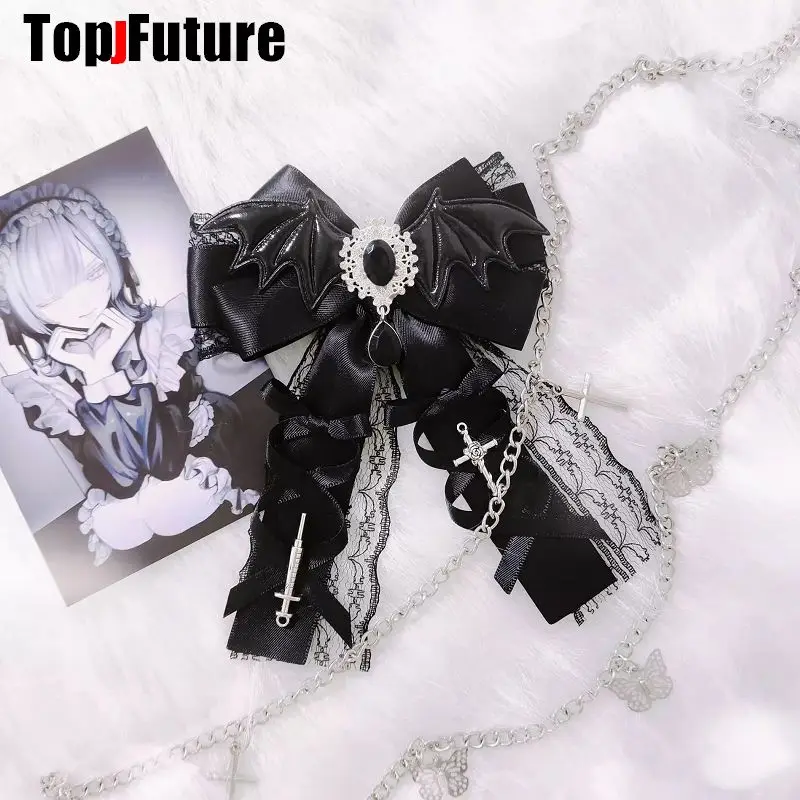 Y2K girl Harajuku Gothic Lolita  Lace Bat Wing Punk Bows Lace Bling  Hair Accessories Bow Ponytails Headbands Hairpin Barrettes